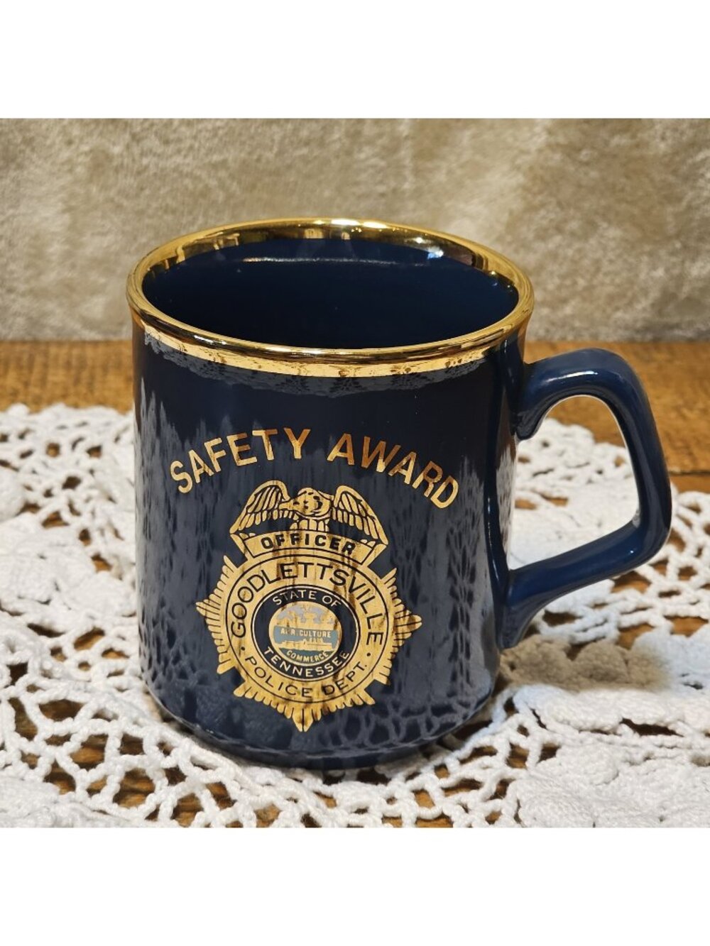 Goodlettsville State Of TN Police Dept. Safety Award Blue W/Gold Coffee Mug Cup